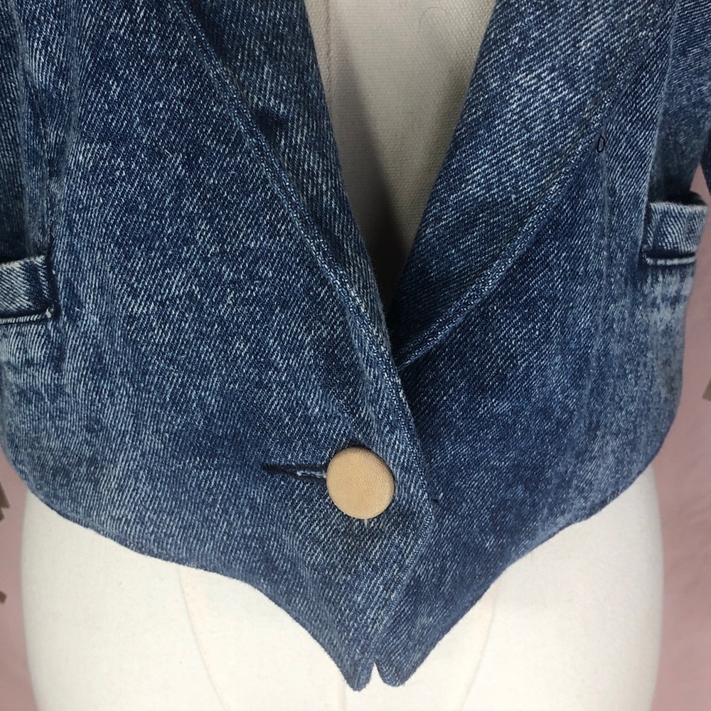 Vintage Blue Denim Western Country Leather Tan Collar Fringe Size Large Like New - Picture 13 of 16